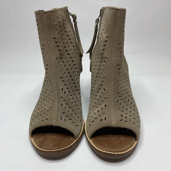 Toms Heels Majorca Peep Toe Suede Taupe Tan Booties Size 9 W - Picture 3 of 9
